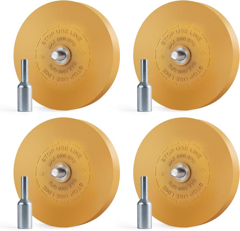Shawya 4 Pack Decal Remover Eraser Wheel Rubber Eraser Wheel Adhesive Remover Wheel for Cars Sticker Remover Tool Removes Pinstripe Stripe Vinyl Tape and Graphic - Image 1